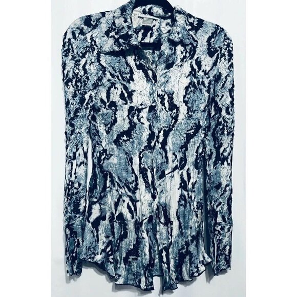 Alberto Makali Top Womens Small Black Gray Crinkle Button Up Artsy Boho Y2K - Picture 1 of 6